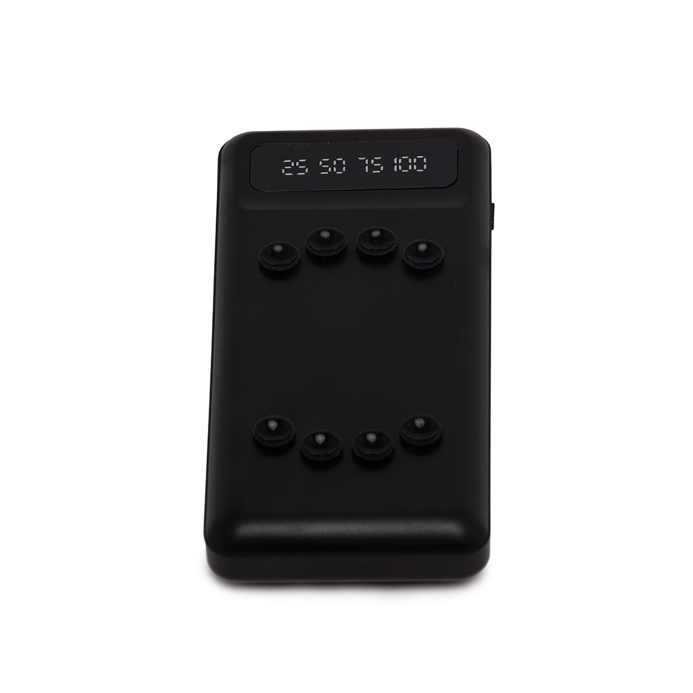 Power bank 10.000 mAh com 2 lanternas, multissaídas e ventosas na cor Preto, personalizado com a logo da empresa
