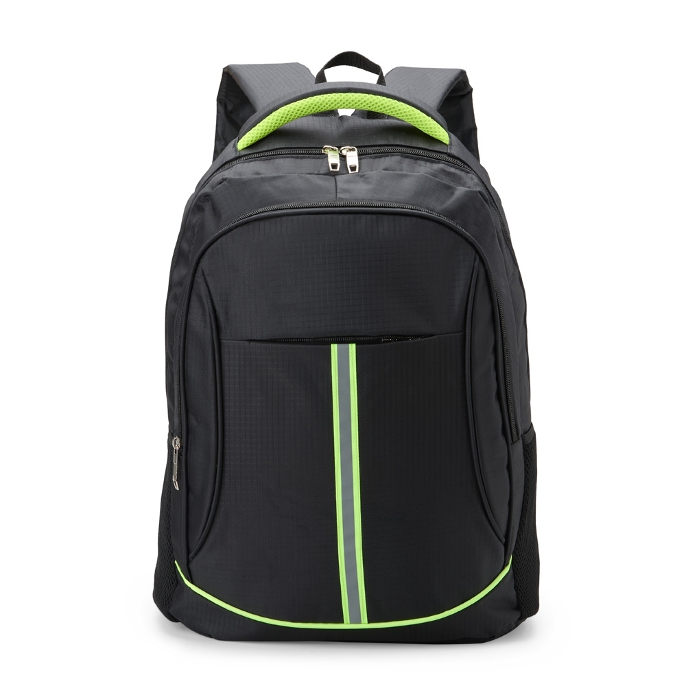 Mochila de nylon 26 litros para notebook com 3 compartimentos na cor Preto, personalizada com a logo da empresa
