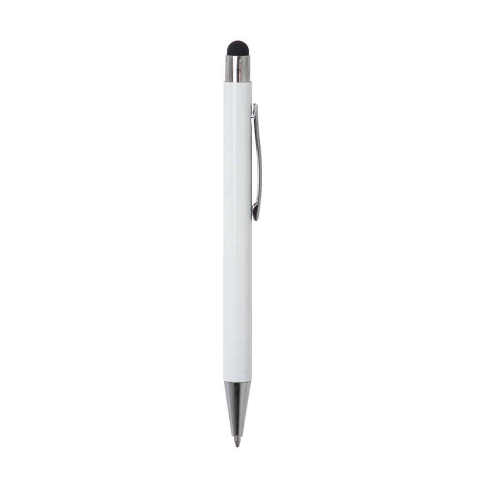 Caneta de metal touch de corpo liso com clipe reto na cor Preto, personalizada com a logo da empresa