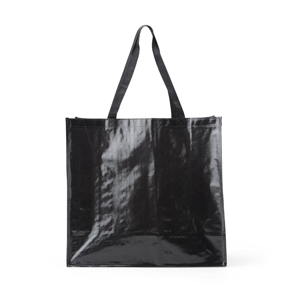 Sacola plástica na cor Preto, personalizada com a logo da empresa