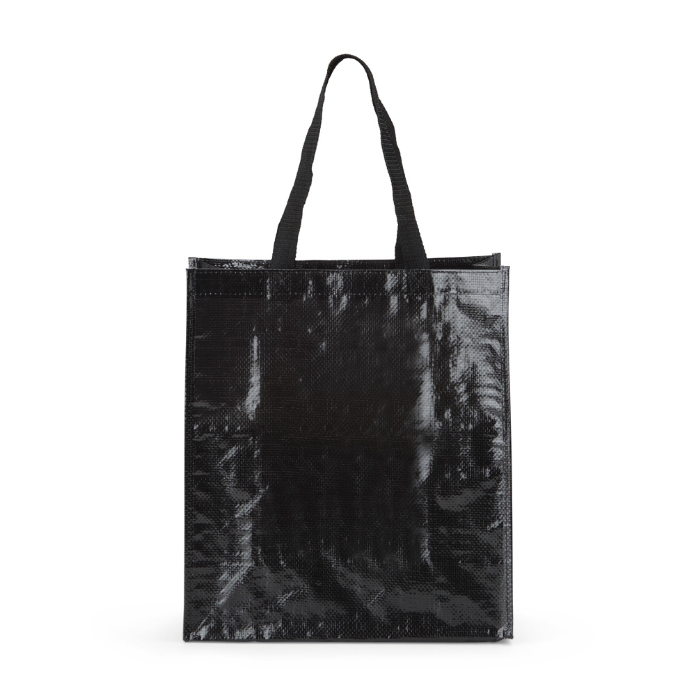 Sacola plástica na cor Preto, personalizada com a logo da empresa