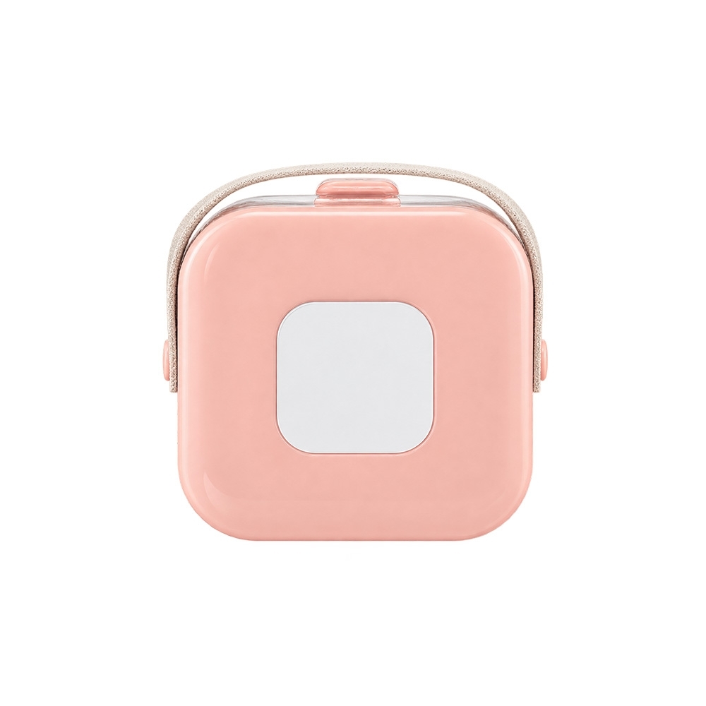 Porta jóias de plástico com espelho personalizado com a logo da empresa, na cor rosa brilhante
