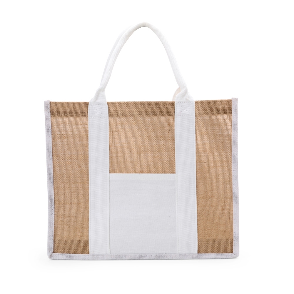 Sacola de linho personalizada com a logo da empresa, na cor branco