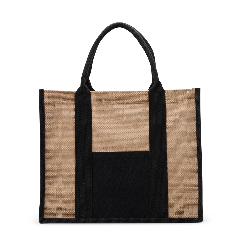 Sacola de linho na cor Preto, personalizada com a logo da empresa