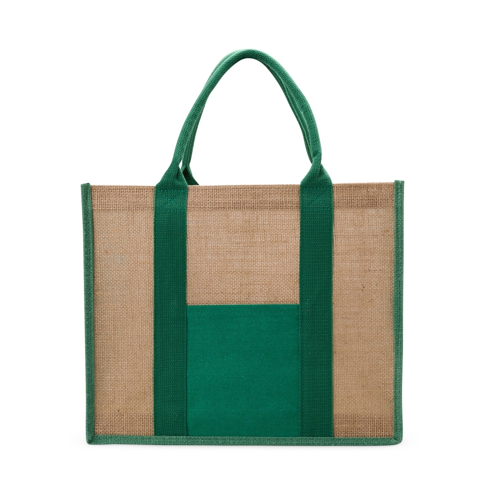 Sacola de linho personalizada com a logo da empresa, na cor verde