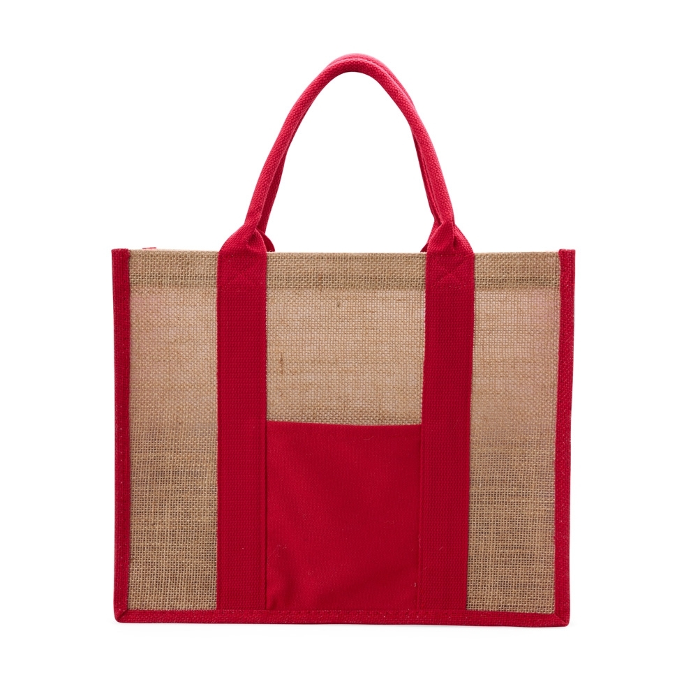 Sacola de linho personalizada com a logo da empresa, na cor vermelho
