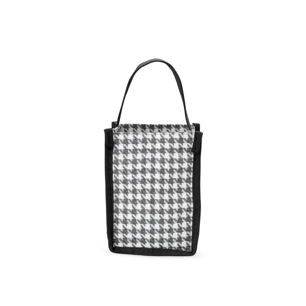 Sacola compacta de poliéster na cor Preto, personalizada com a logo da empresa