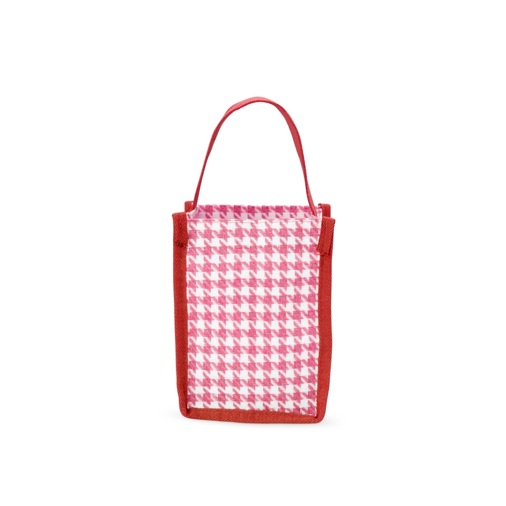 Sacola compacta de poliéster personalizada com a logo da empresa, na cor vermelho