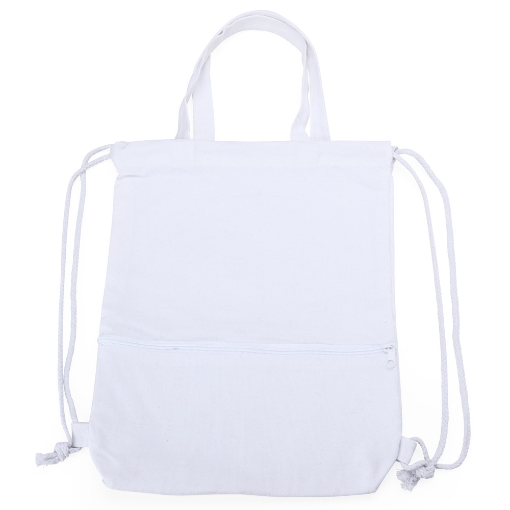 Sacochila lona na cor Branco, personalizada com a logo da empresa