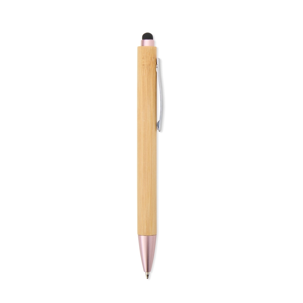 Caneta ecológica touch de bambu na cor Bambu / Rosa, personalizada com a logo da empresa