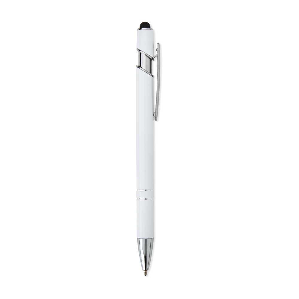 Caneta de metal touch brilhante personalizada com a logo da empresa, na cor branco
