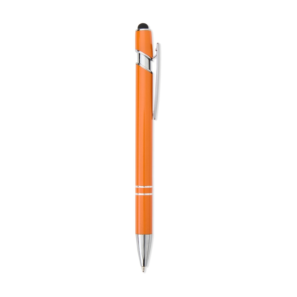 Caneta de metal touch brilhante personalizada com a logo da empresa, na cor laranja