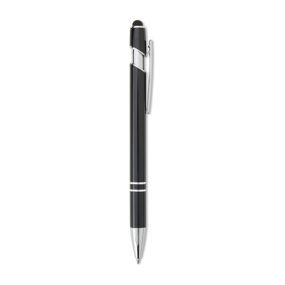 Caneta de metal touch brilhante na cor Preto, personalizada com a logo da empresa