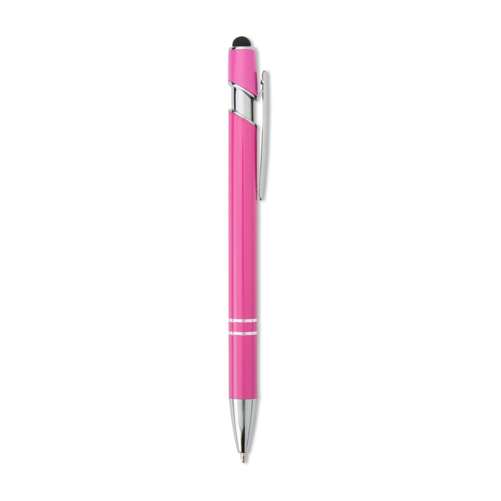 Caneta de metal touch brilhante personalizada com a logo da empresa, na cor rosa
