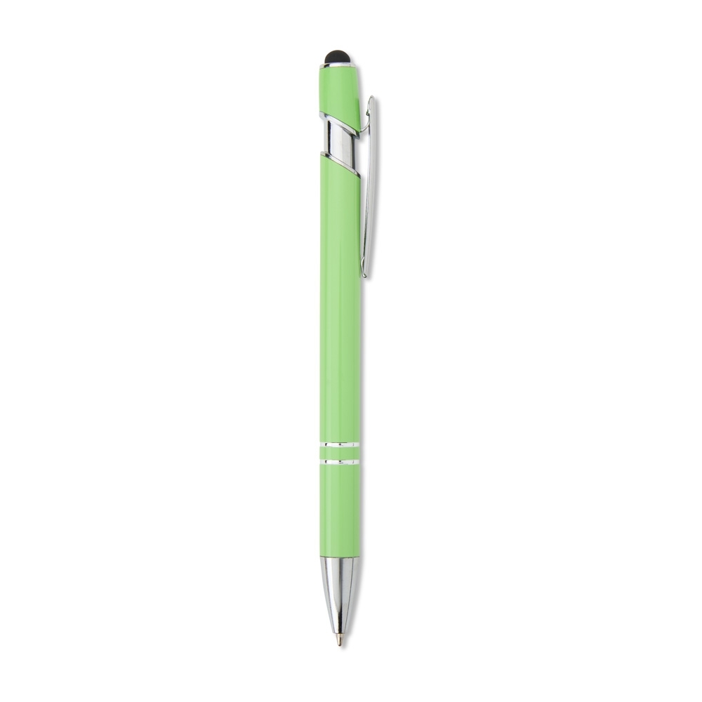 Caneta de metal touch brilhante personalizada com a logo da empresa, na cor verde claro