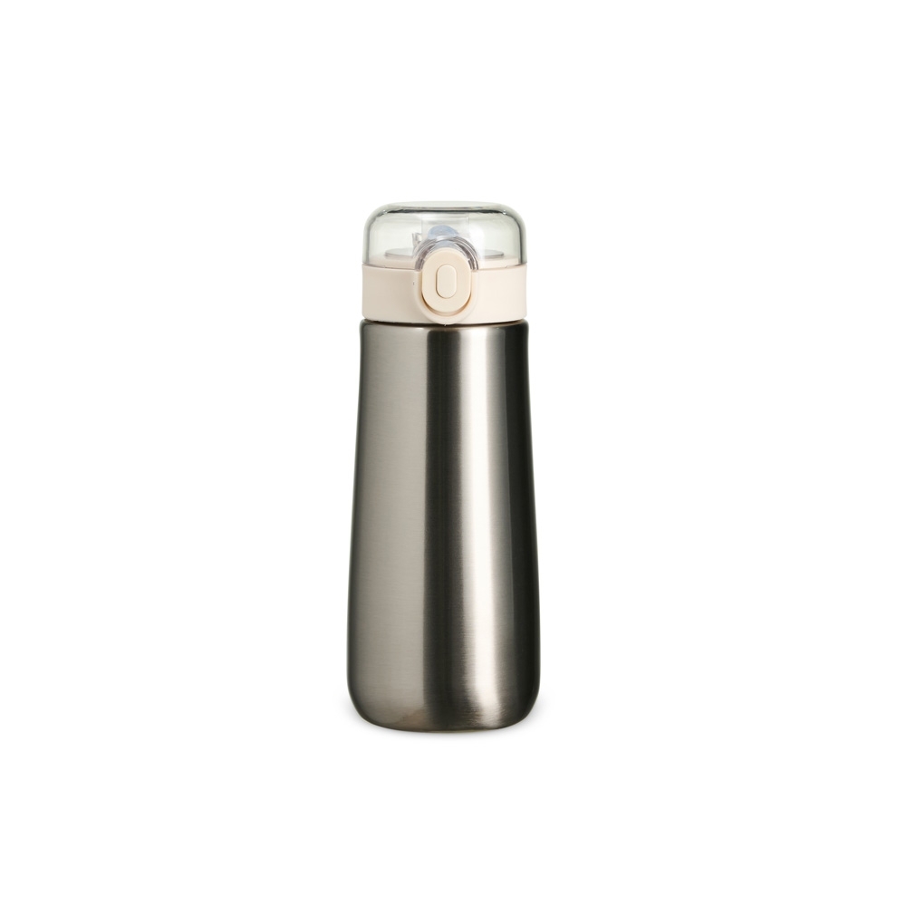 Garrafa térmica 500 ml de inox com tampa de botão na cor Inox, personalizada com a logo da empresa