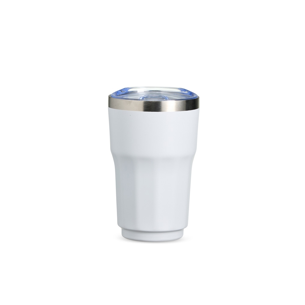 Copo térmico 300 ml de inox na cor Branco / Inox, personalizado com a logo da empresa