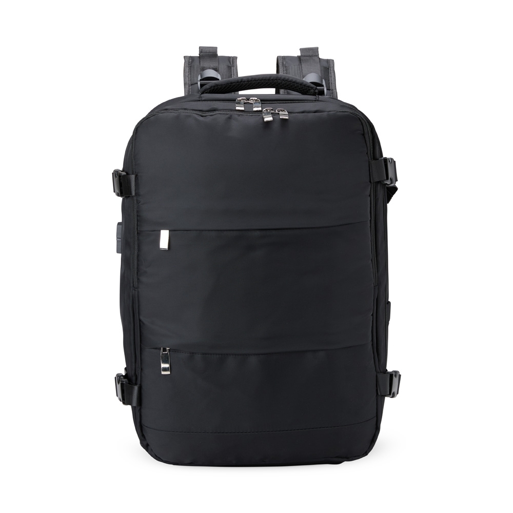 Mochila de poliéster 35 litros na cor Preto, personalizada com a logo da empresa