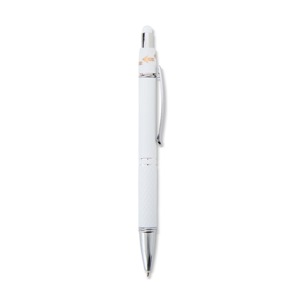 Caneta de metal touch antiestresse com ponta 1,0 mm na cor Branco, personalizada com a logo da empresa