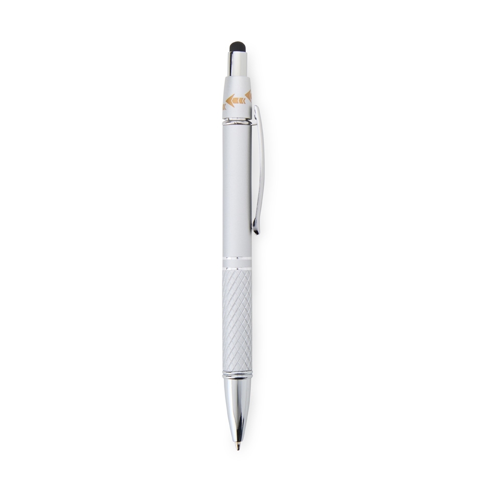 Caneta de metal touch antiestresse com ponta 1,2 mm na cor Prata, personalizada com a logo da empresa