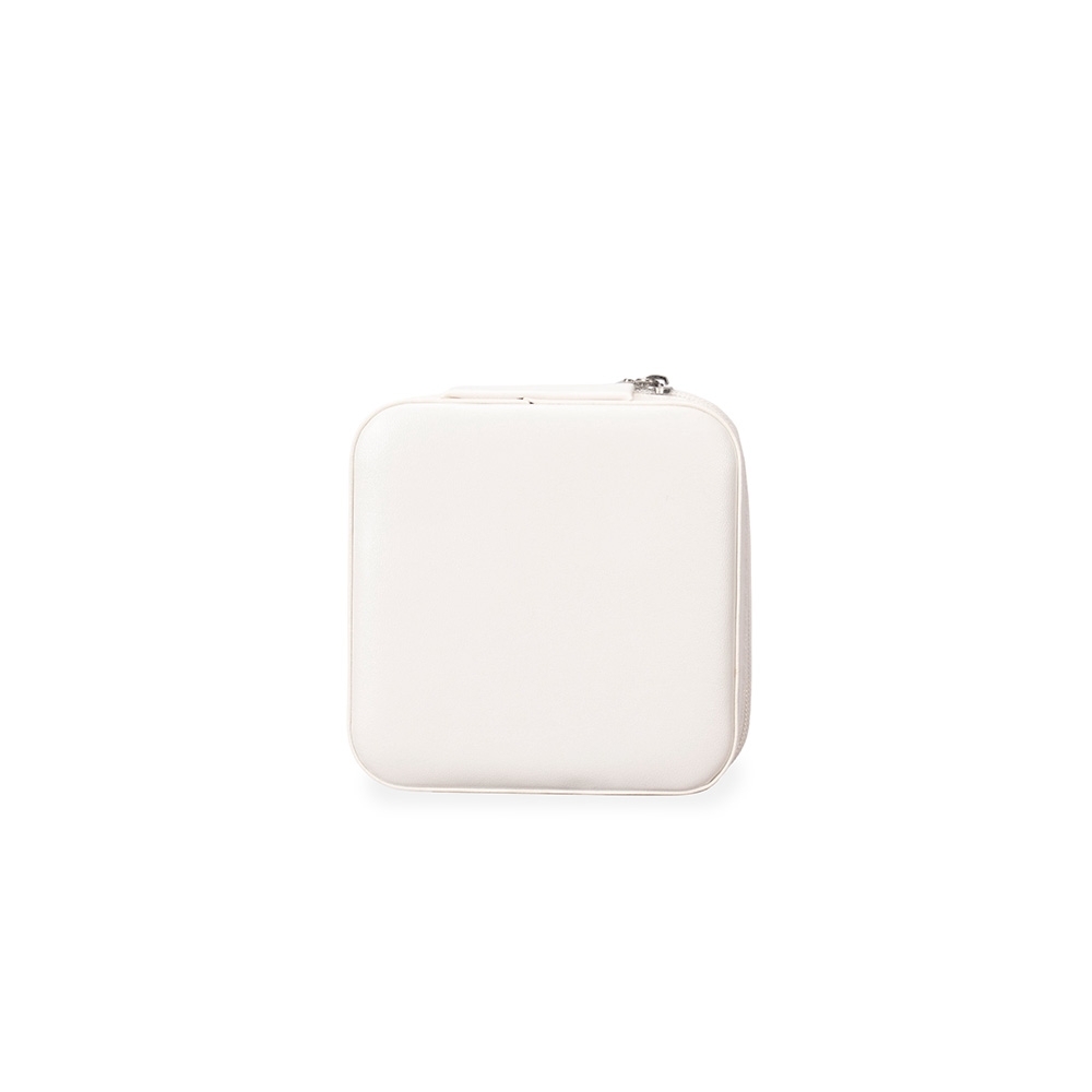 Porta-joias de couro sintético com espelho e divisórias na cor Branco, personalizado com a logo da empresa