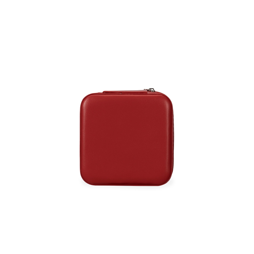 Porta-joias de couro sintético com espelho e divisórias personalizado com a logo da empresa, na cor vermelho