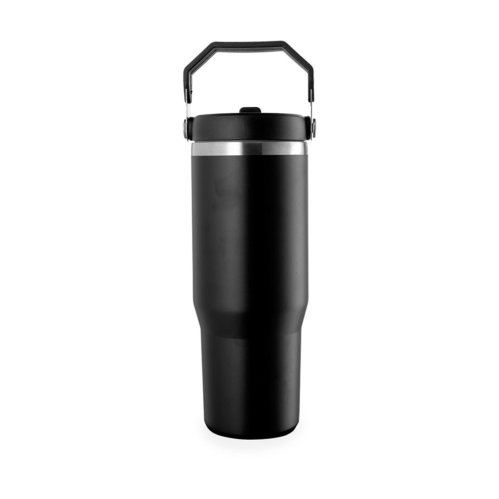 Copo térmico 800 ml de inox com alça na cor Preto / Inox, personalizado com a logo da empresa