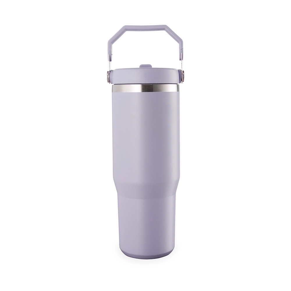 Copo térmico 800 ml de inox com alça personalizado com a logo da empresa, na cor roxo / inox