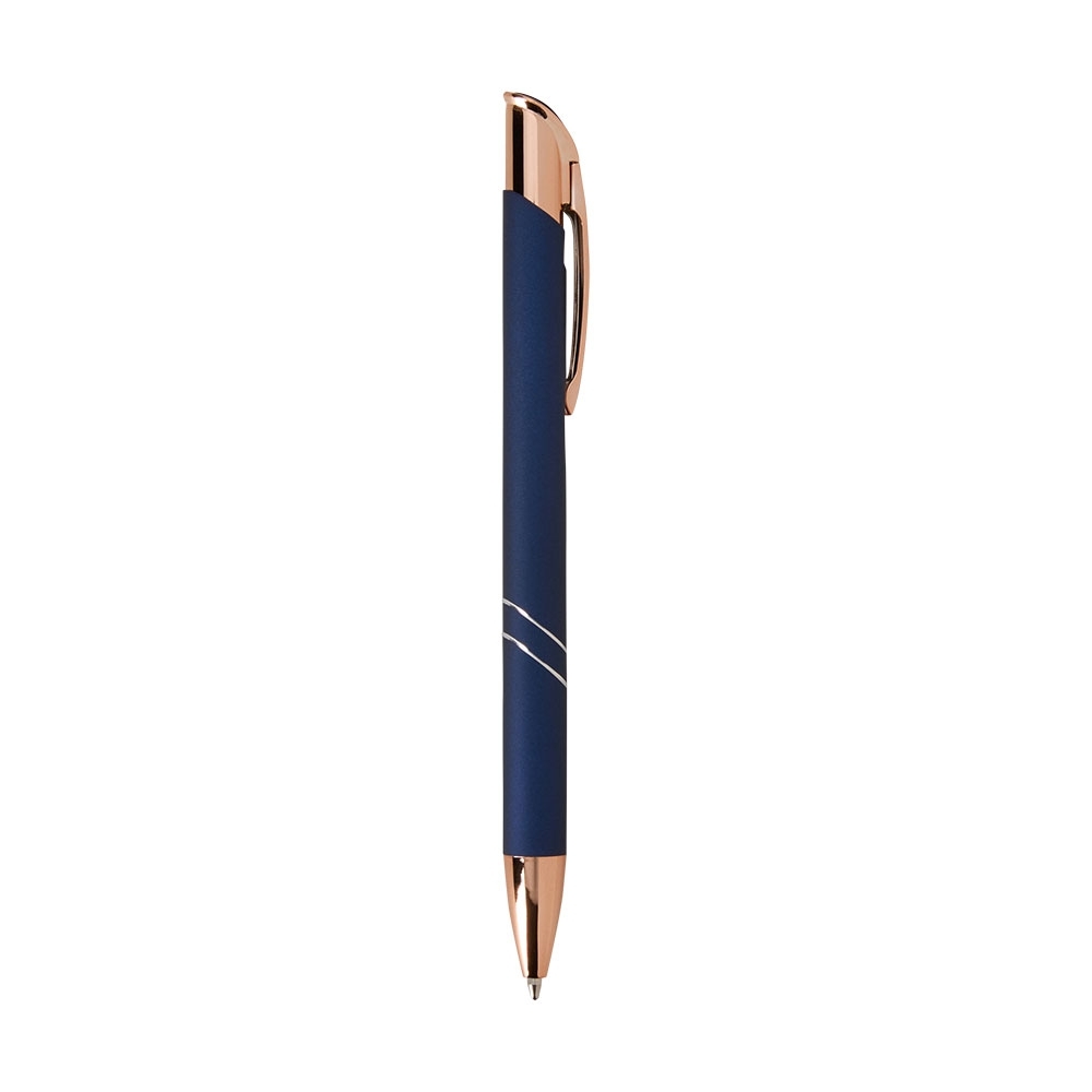 Caneta de metal fosca com topo inclinado e frisos curvos personalizada com a logo da empresa