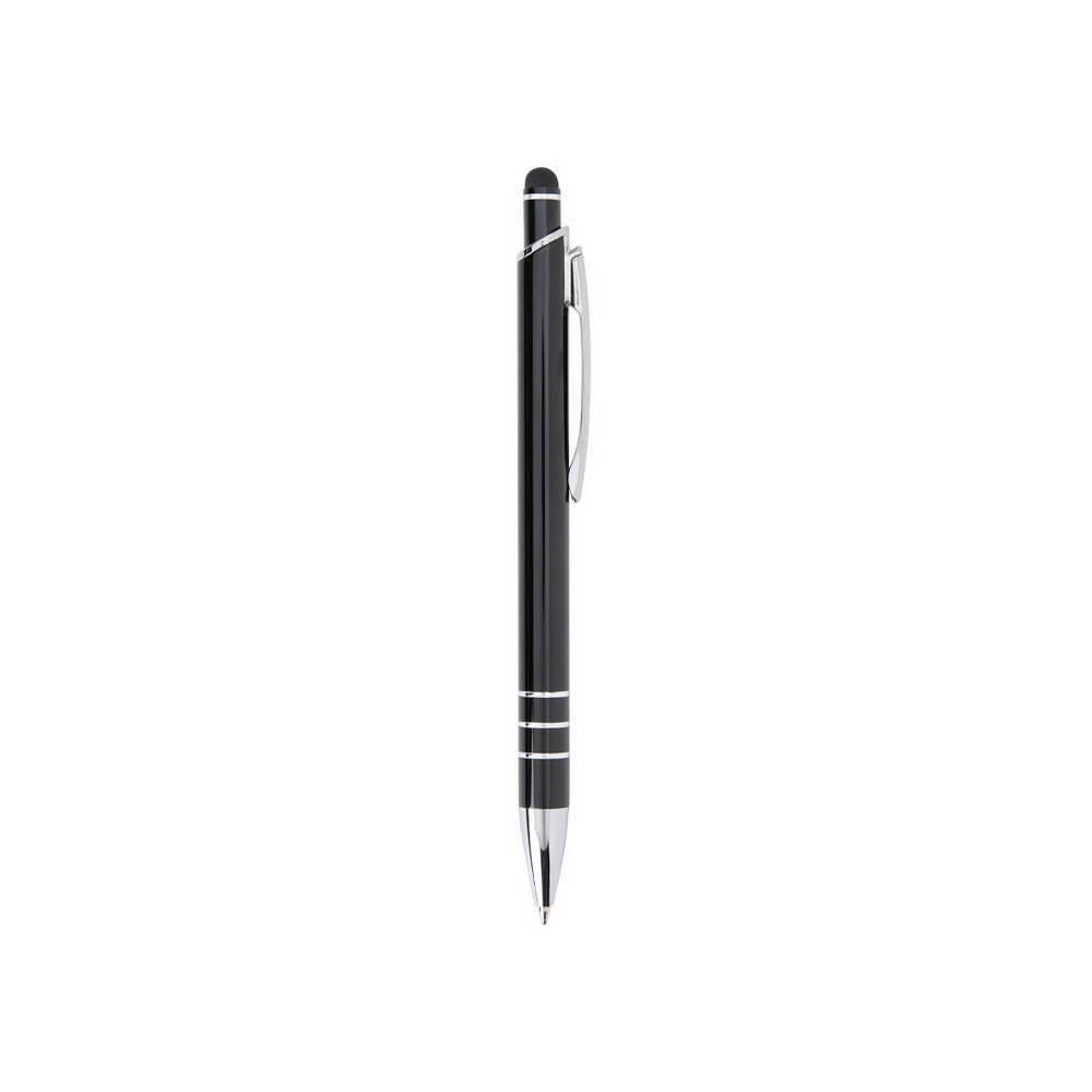 Caneta de metal touch com clipe de metal na cor Preto / Prata, personalizada com a logo da empresa