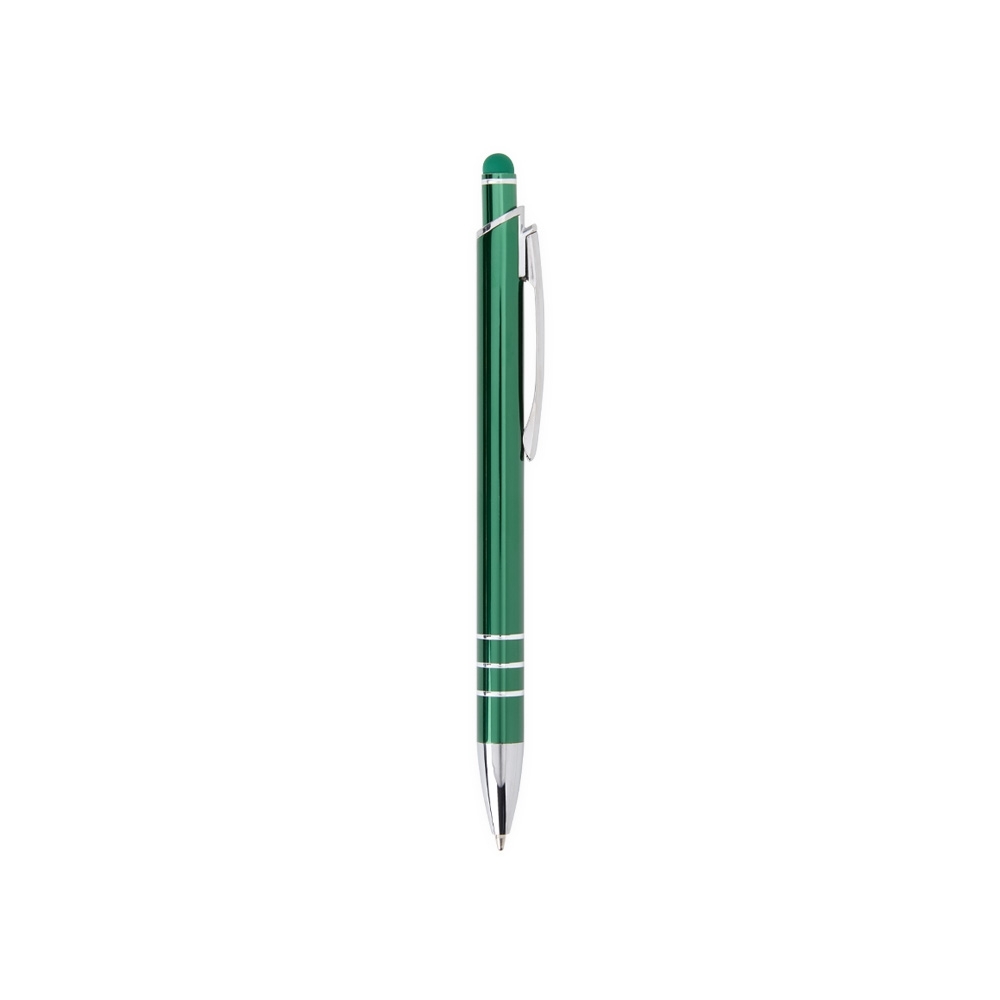 Caneta de metal touch com clipe de metal personalizada com a logo da empresa, na cor verde / prata