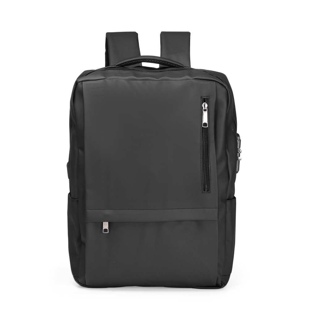Mochila antifurto 23 litros de PU impermeável na cor Preto, personalizada com a logo da empresa