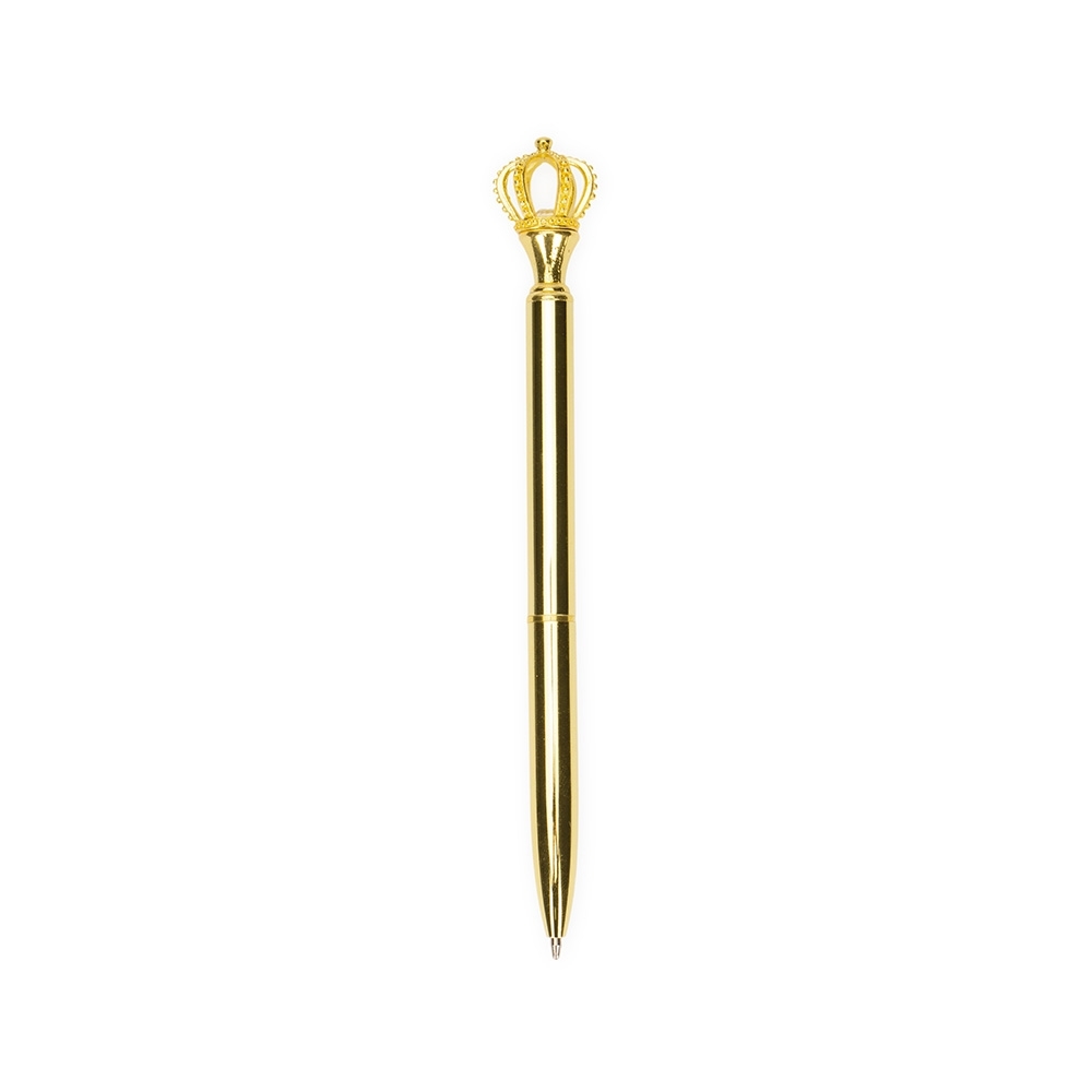 Caneta de metal coroa giratória com corpo esmaltado personalizada com a logo da empresa, na cor dourado