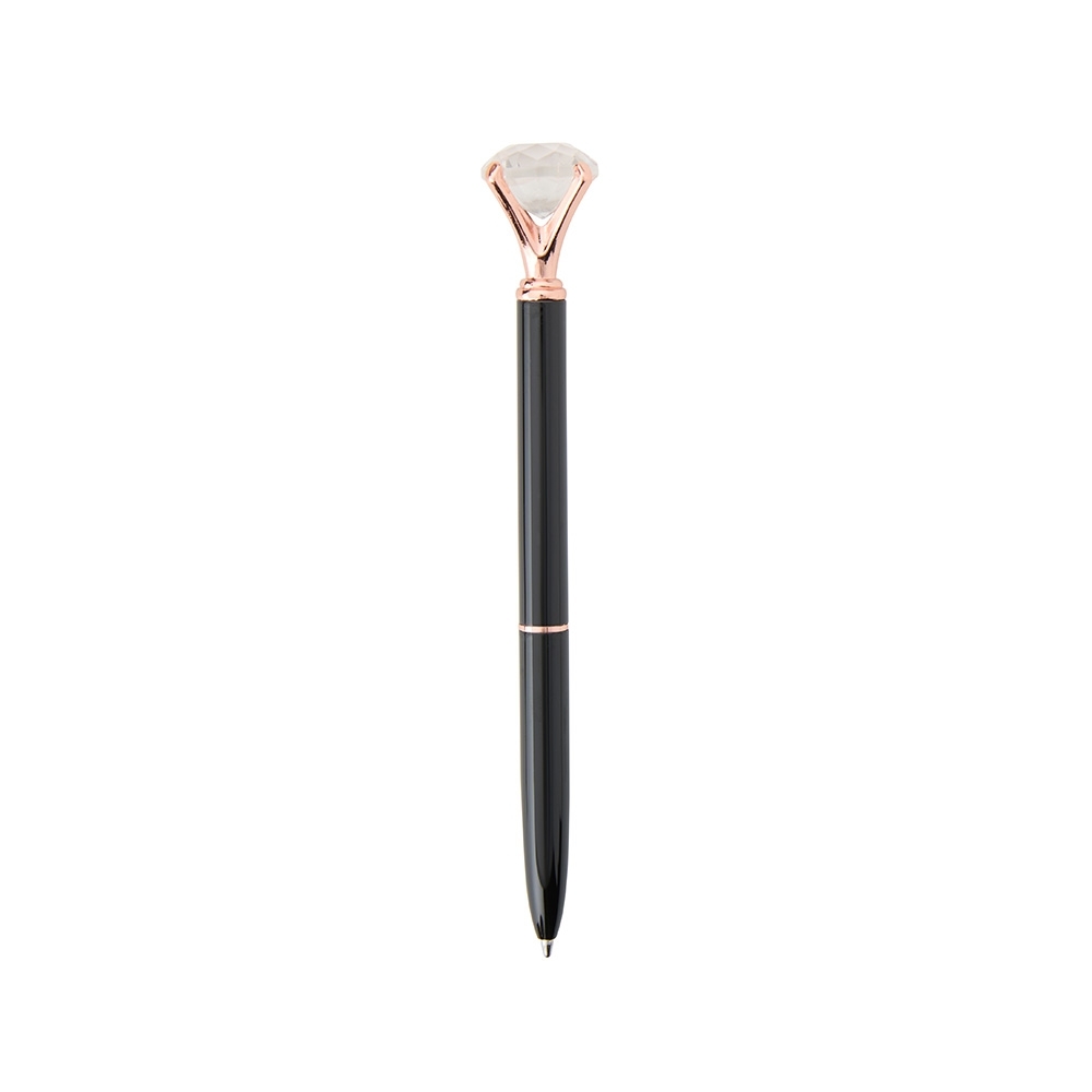 Caneta de metal diamante na cor Preto, personalizada com a logo da empresa