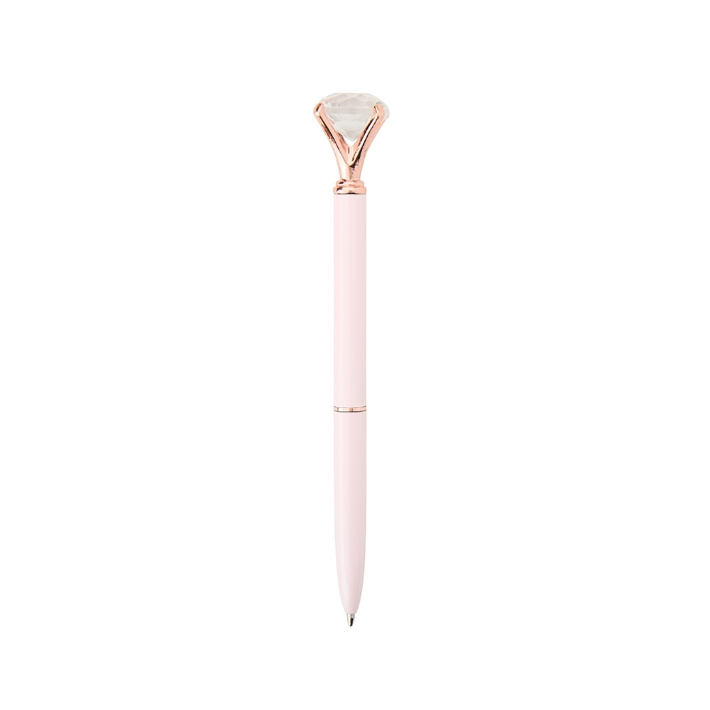 Caneta de metal diamante personalizada com a logo da empresa, na cor rosa claro
