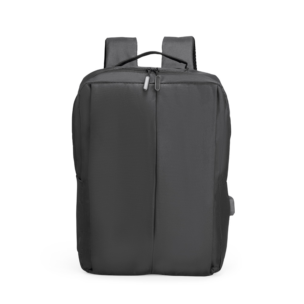 Mochila de poliéster 15 litros com 2 compartimentos na cor Preto, personalizada com a logo da empresa