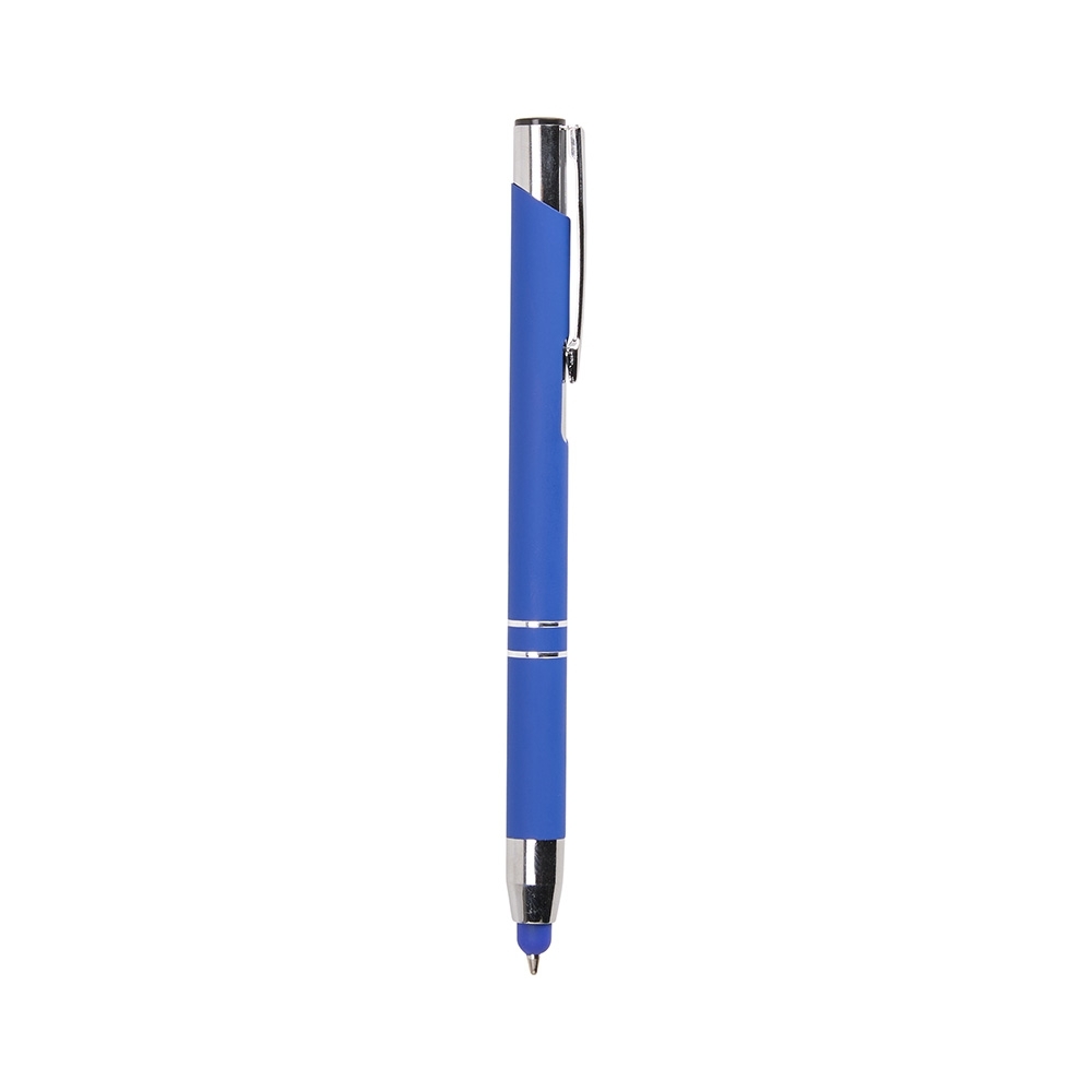 Caneta de metal touch fosca com dois anéis e touch na base personalizada com a logo da empresa