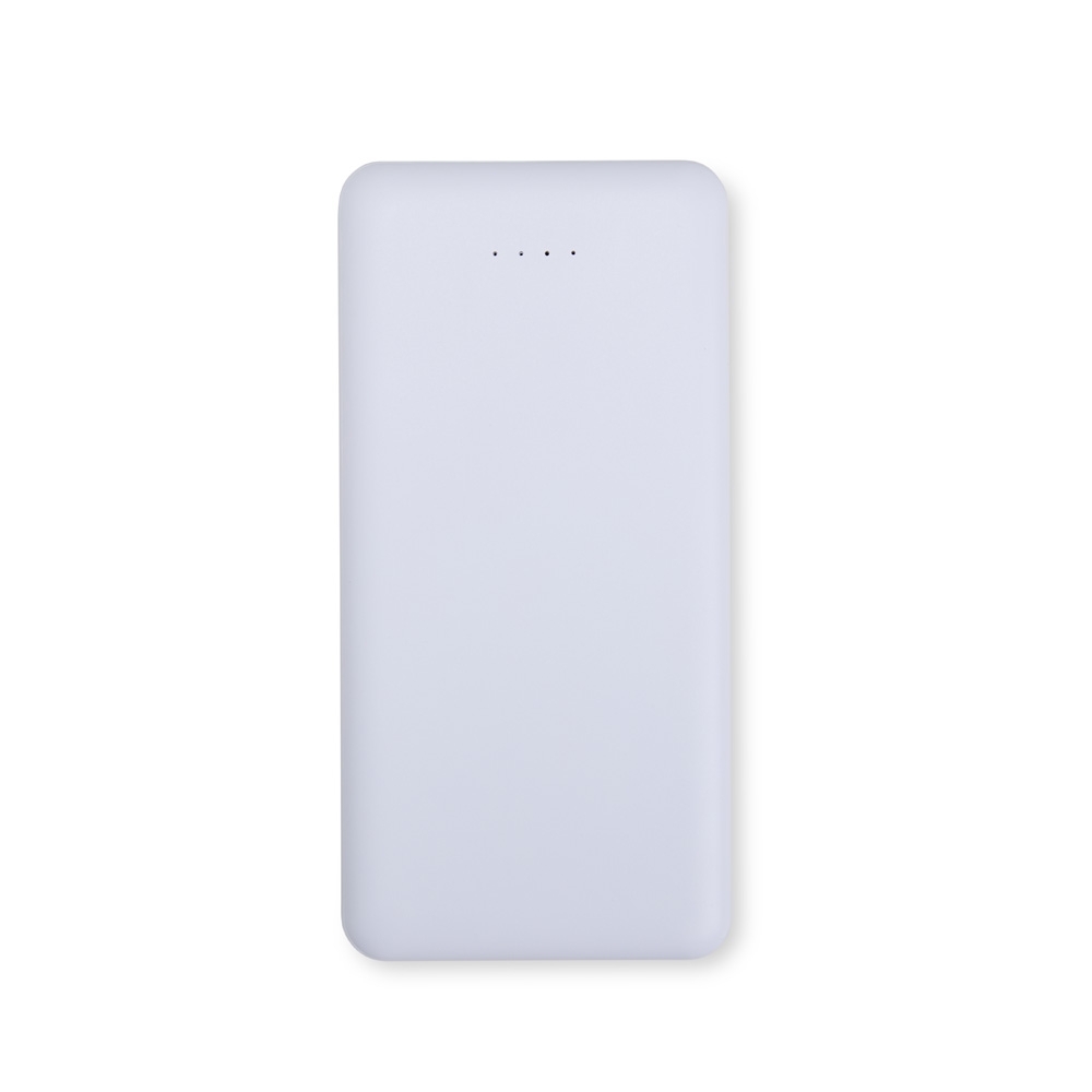 Power bank 10.000 mAh com indicador LED personalizado com a logo da empresa, na cor branco