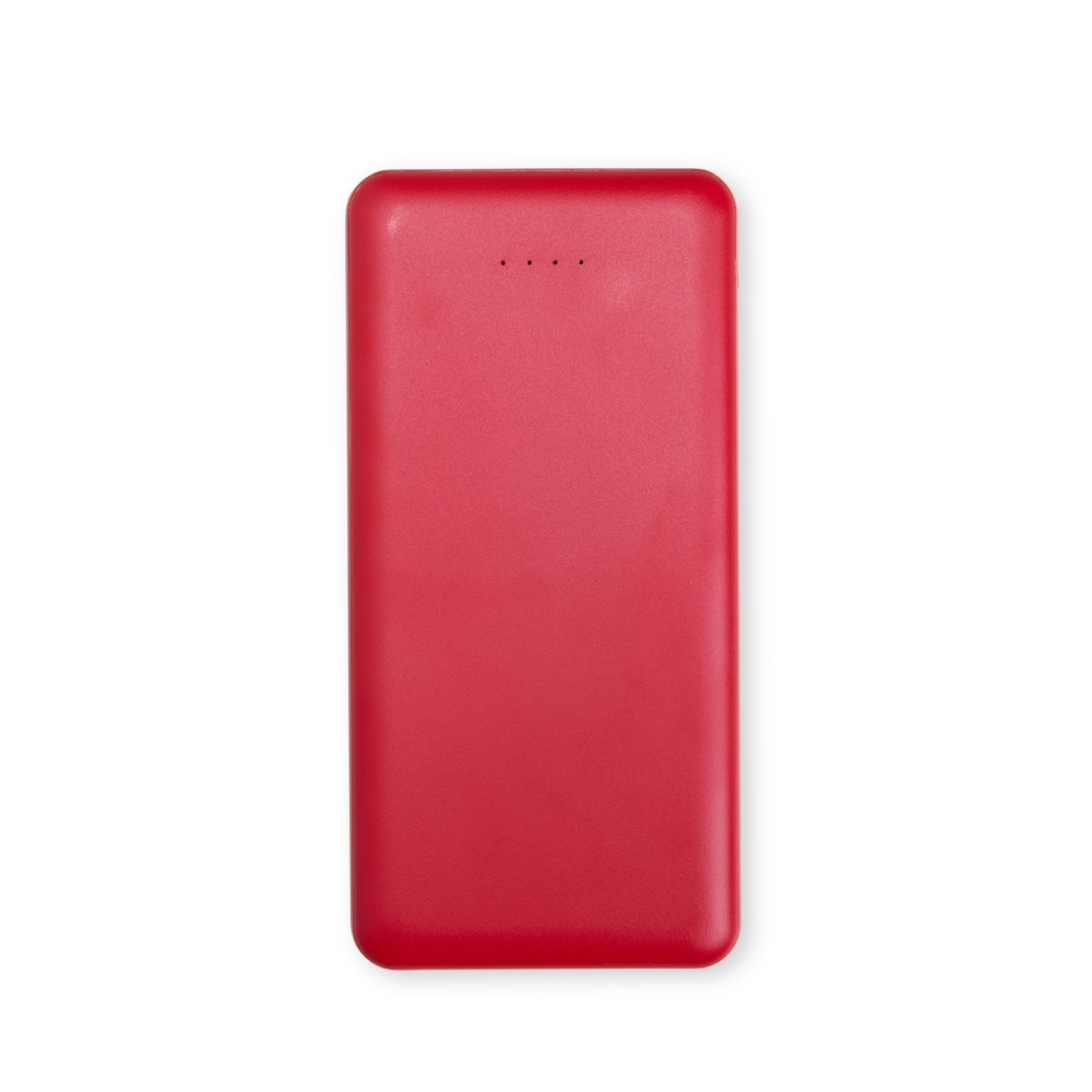 Power bank 10.000 mAh com indicador LED personalizado com a logo da empresa, na cor vermelho