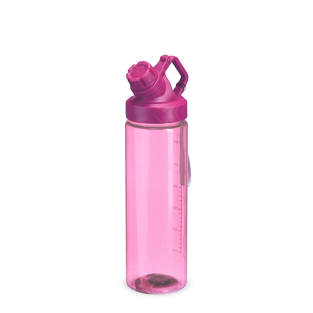 Squeeze plástico 750 ml com alça sem BPA personalizado com a logo da empresa, na cor rosa