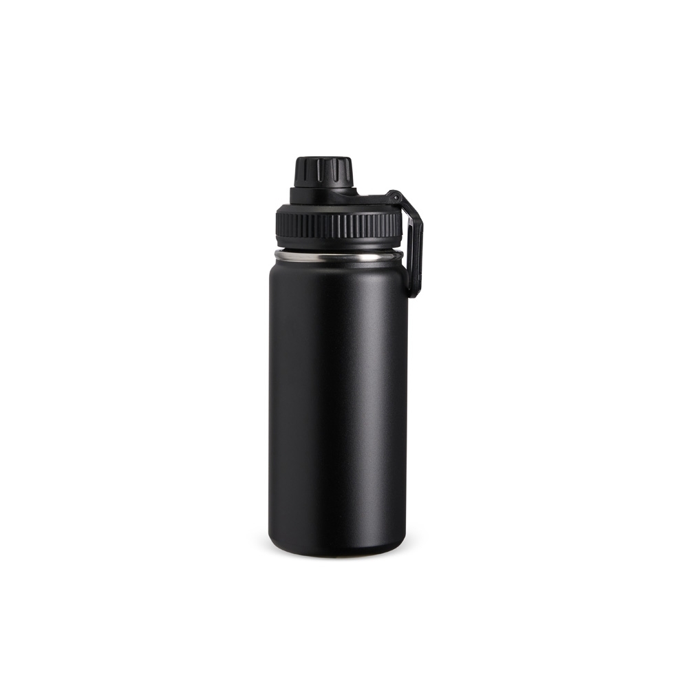 Garrafa térmica inox 550 ml na cor Preto, personalizada com a logo da empresa