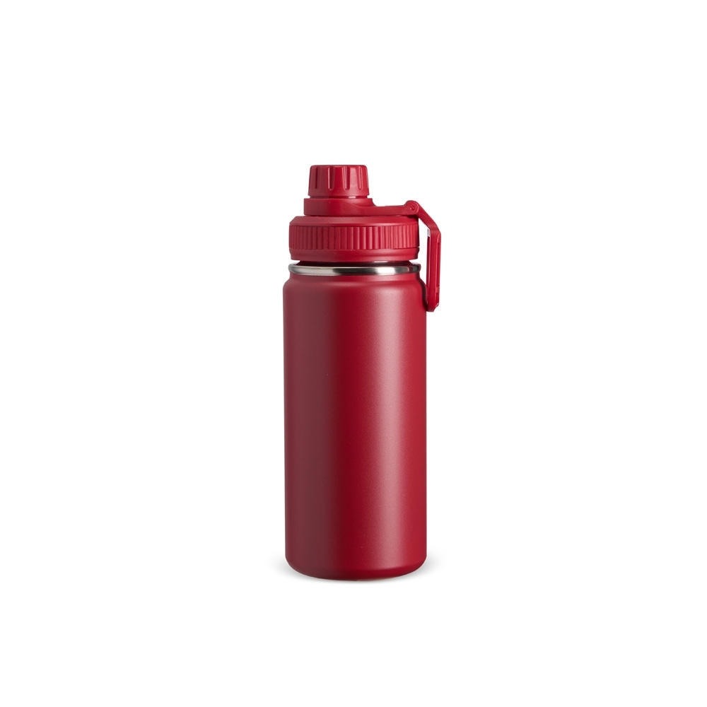 Garrafa térmica inox 550 ml personalizada com a logo da empresa, na cor vermelho