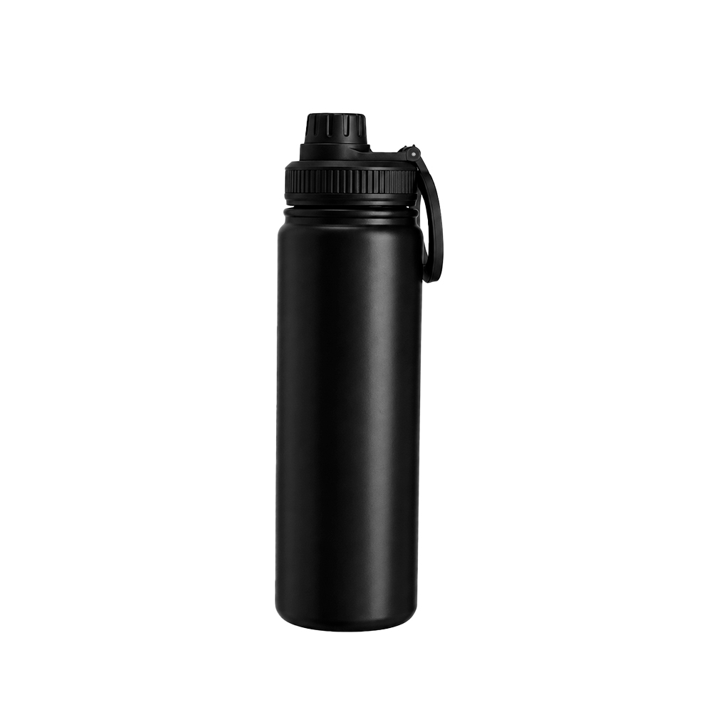 Garrafa térmica inox 750 ml com alça circular magnética para celular na cor Preto, personalizada com a logo da empresa