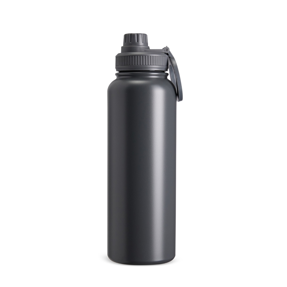 Garrafa térmica 1,2 litro de inox personalizada com a logo da empresa, na cor chumbo
