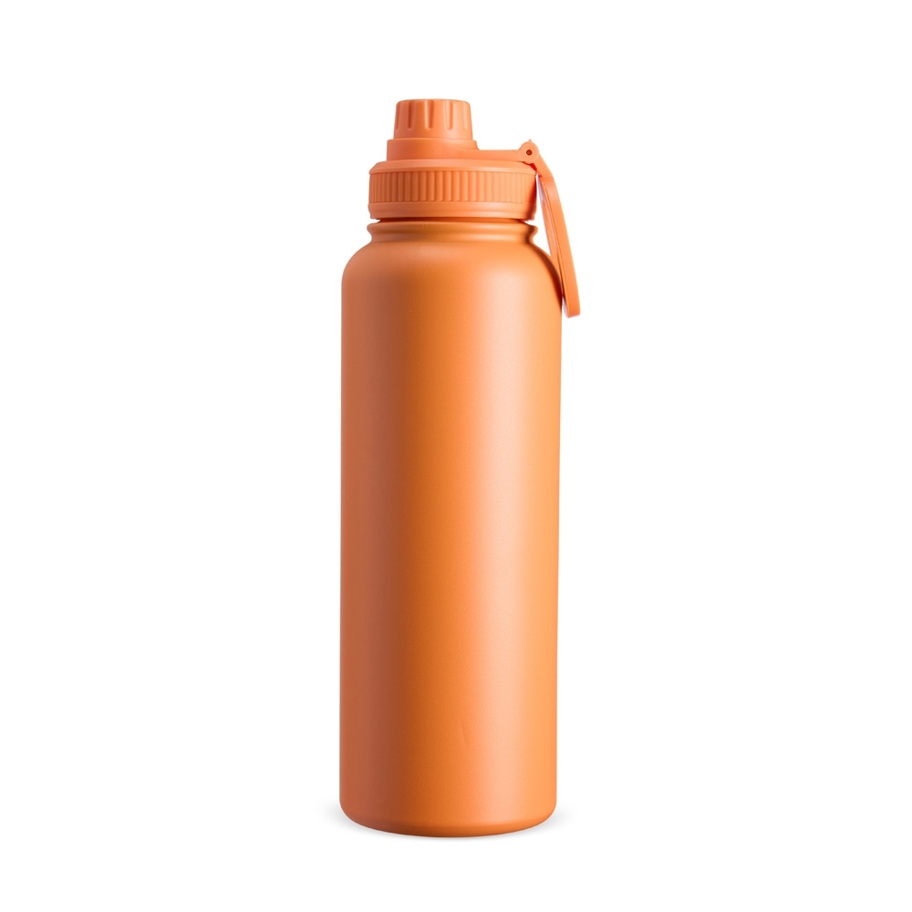 Garrafa térmica 1,2 litro de inox personalizada com a logo da empresa, na cor laranja