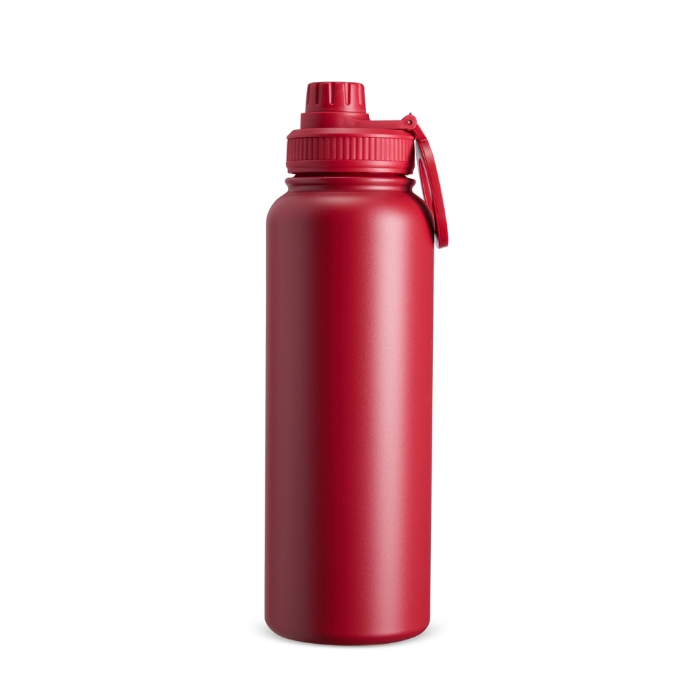 Garrafa térmica 1,2 litro de inox personalizada com a logo da empresa, na cor vermelho