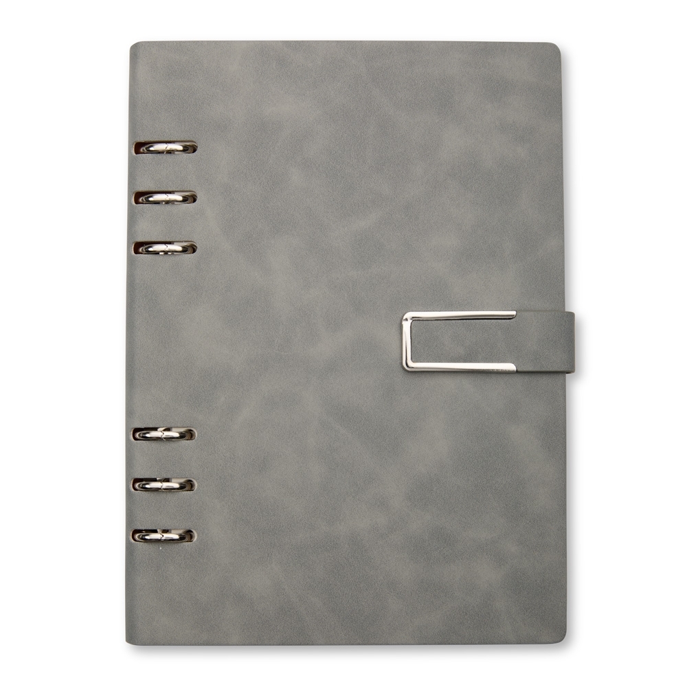 Caderno fichário PU com 119 folhas na cor Cinza, personalizado com a logo da empresa