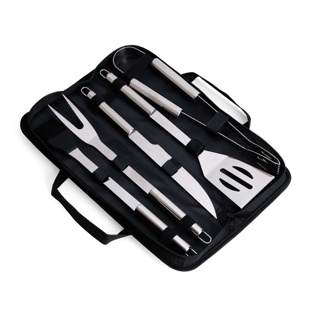 Kit churrasco 5 peças na cor Preto, personalizado com a logo da empresa