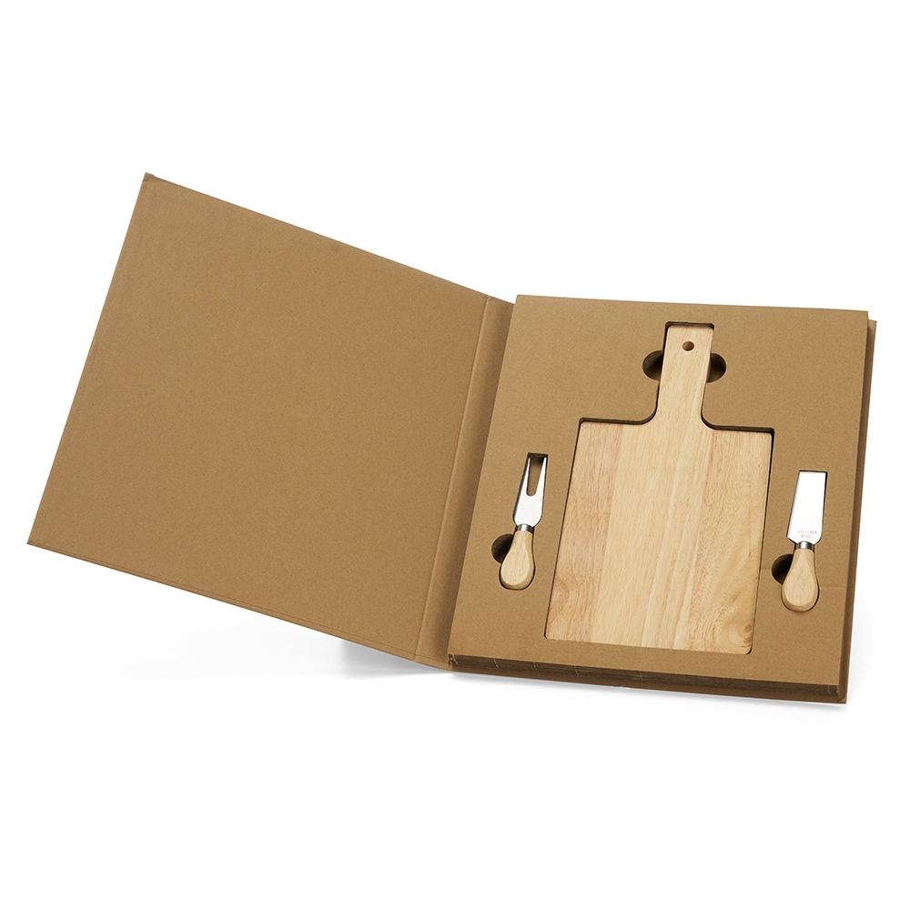 Kit para queijo 3 peças na cor Kraft / Madeira, personalizado com a logo da empresa