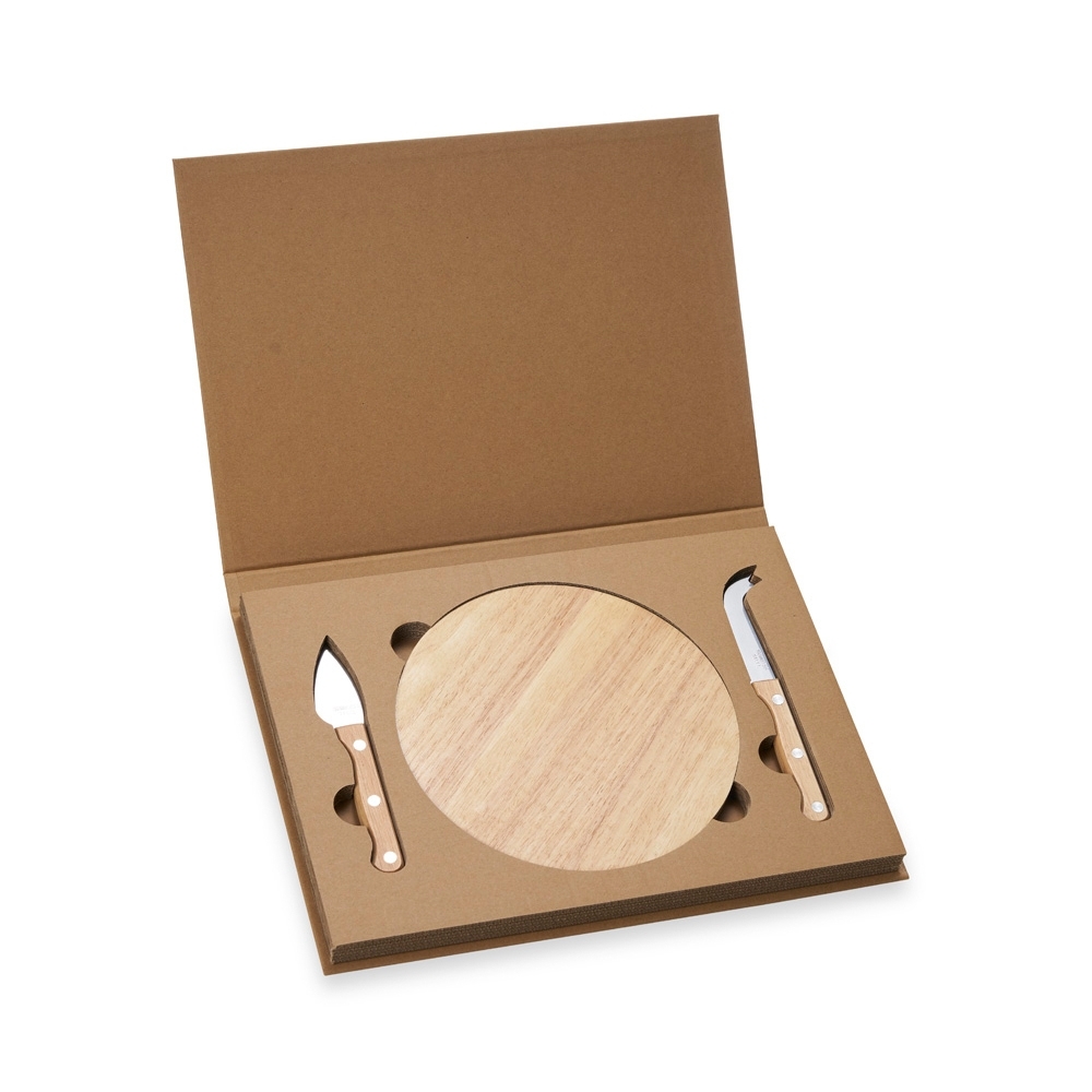 Kit para queijo 3 peças na cor Marrom, personalizado com a logo da empresa